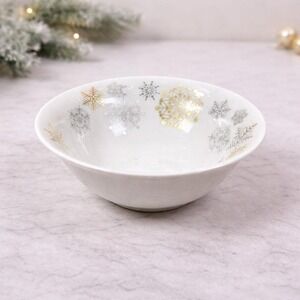 Vintage Snowflake Cereal Bowl White Ceramic Christmas Dish